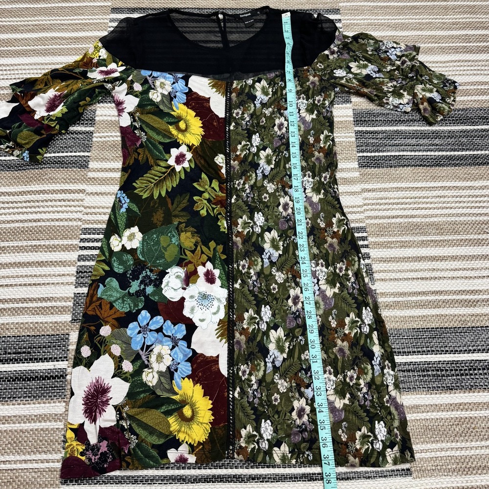 Desigual‎ Dress Womens XL Multicolor Floral Shift Mesh Bell Sleeve Knee Length - Picture 12 of 13